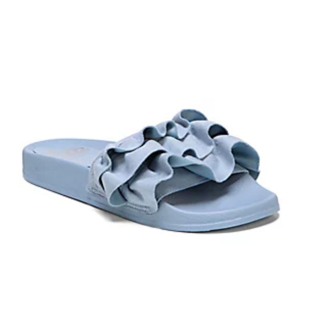Fergalicious blue flutter slides size 7